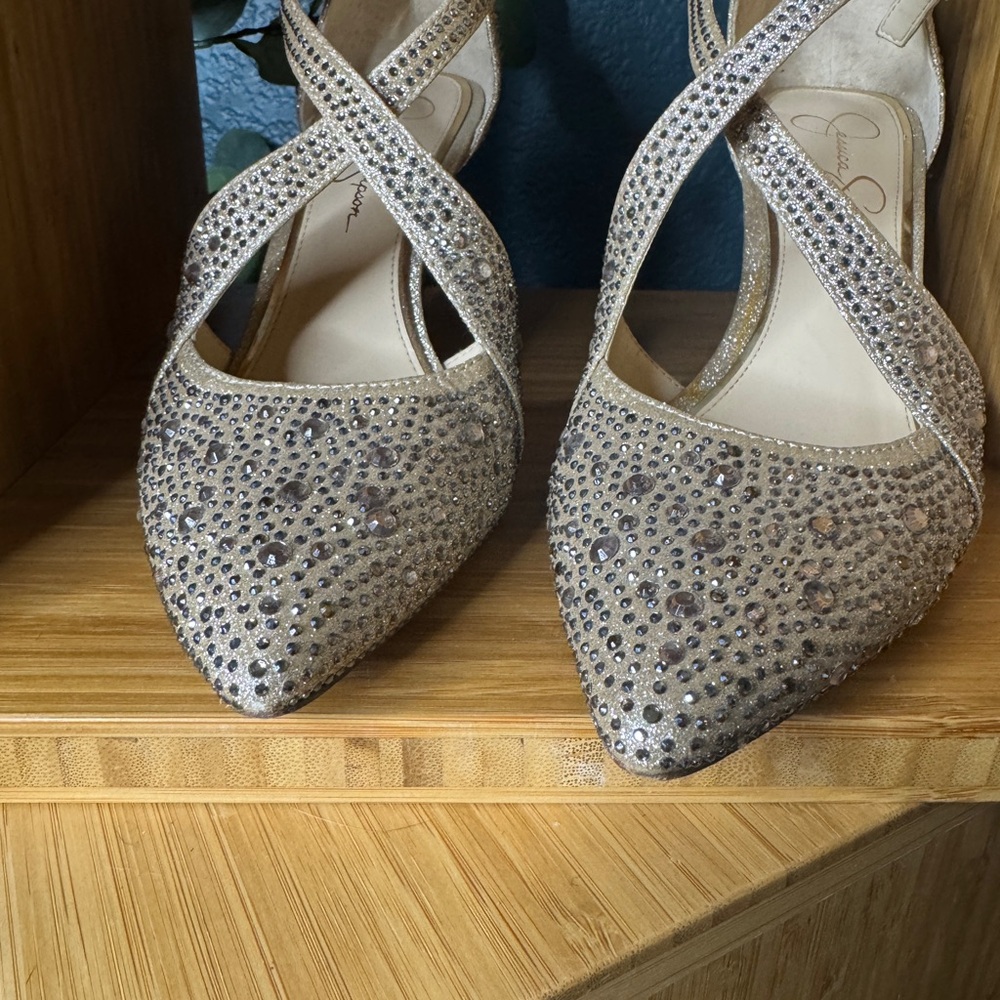 Jessica Simpson Accile 3 Beige rhinestone Heels - Picture 2 of 5